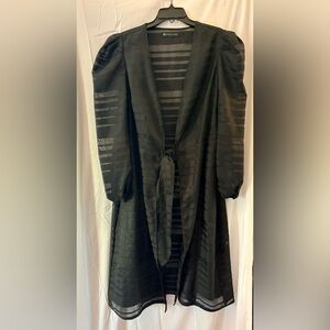 Fashion to Figure Black Sheer Striped Tie Front Duster